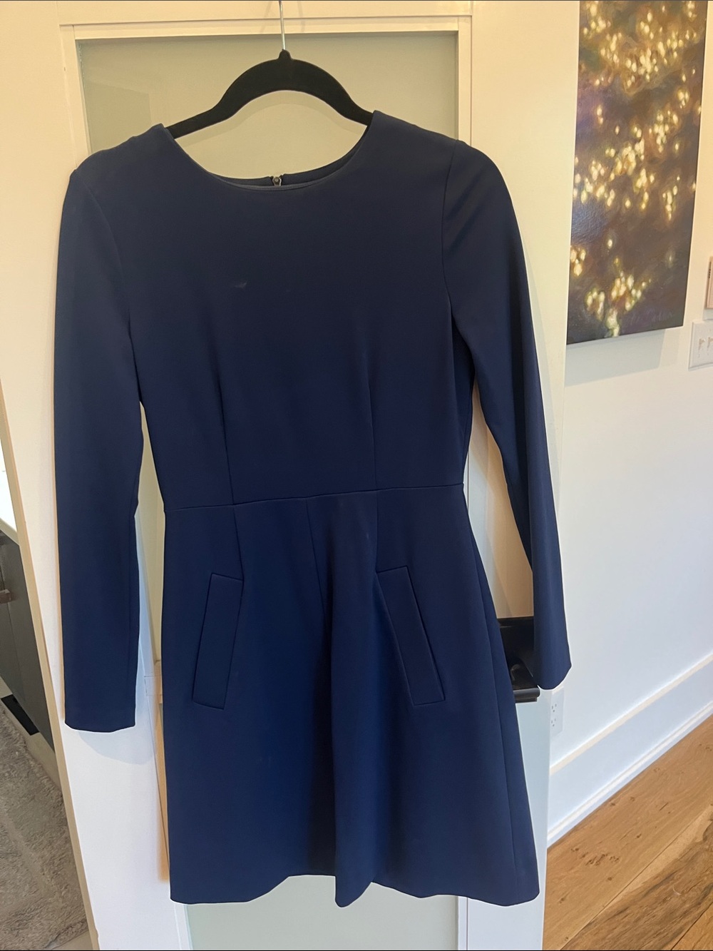 Diane Von Furstenberg Navy Long-Sleeve Ponte Fit-and-Flare Dress
